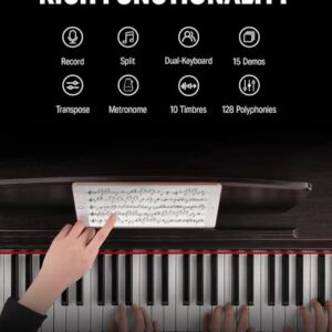 Donner DDP-300 Digital Piano with 88 Graded Hammer Action Weighted Keys, Record, Bluetooth, 10 Voices, 4 Reverb, Speakers, Professional Full Fize Key Keyboard Electric Dark Rose