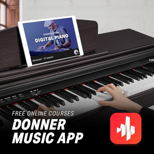 Donner DDP-300 Digital Piano with 88 Graded Hammer Action Weighted Keys, Record, Bluetooth, 10 Voices, 4 Reverb, Speakers, Professional Full Fize Key Keyboard Electric Dark Rose