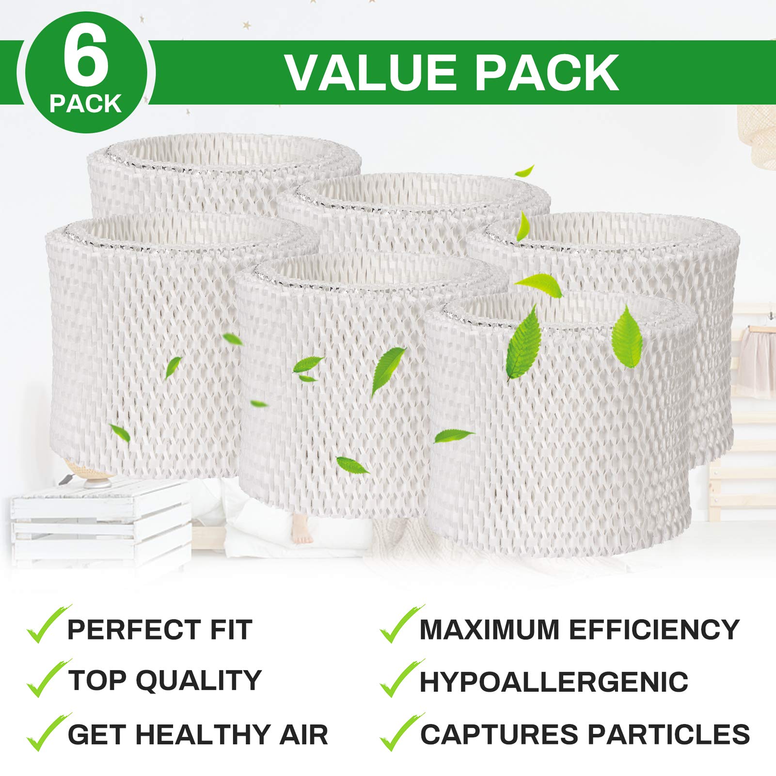 Future Way 6-Pack WF2 Humidifier Filter Compatible with Vicks V3900, V3100, V3700, Kaz WF2 V3100 Humidifiers