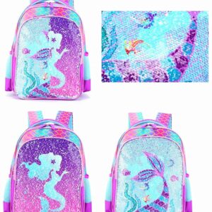 Usnyabni THE Crafts Reversible Sequin School Backpack Lightweight Little Kid Book Bag for Preschool Kindergarten Elementary (17", Mermaid