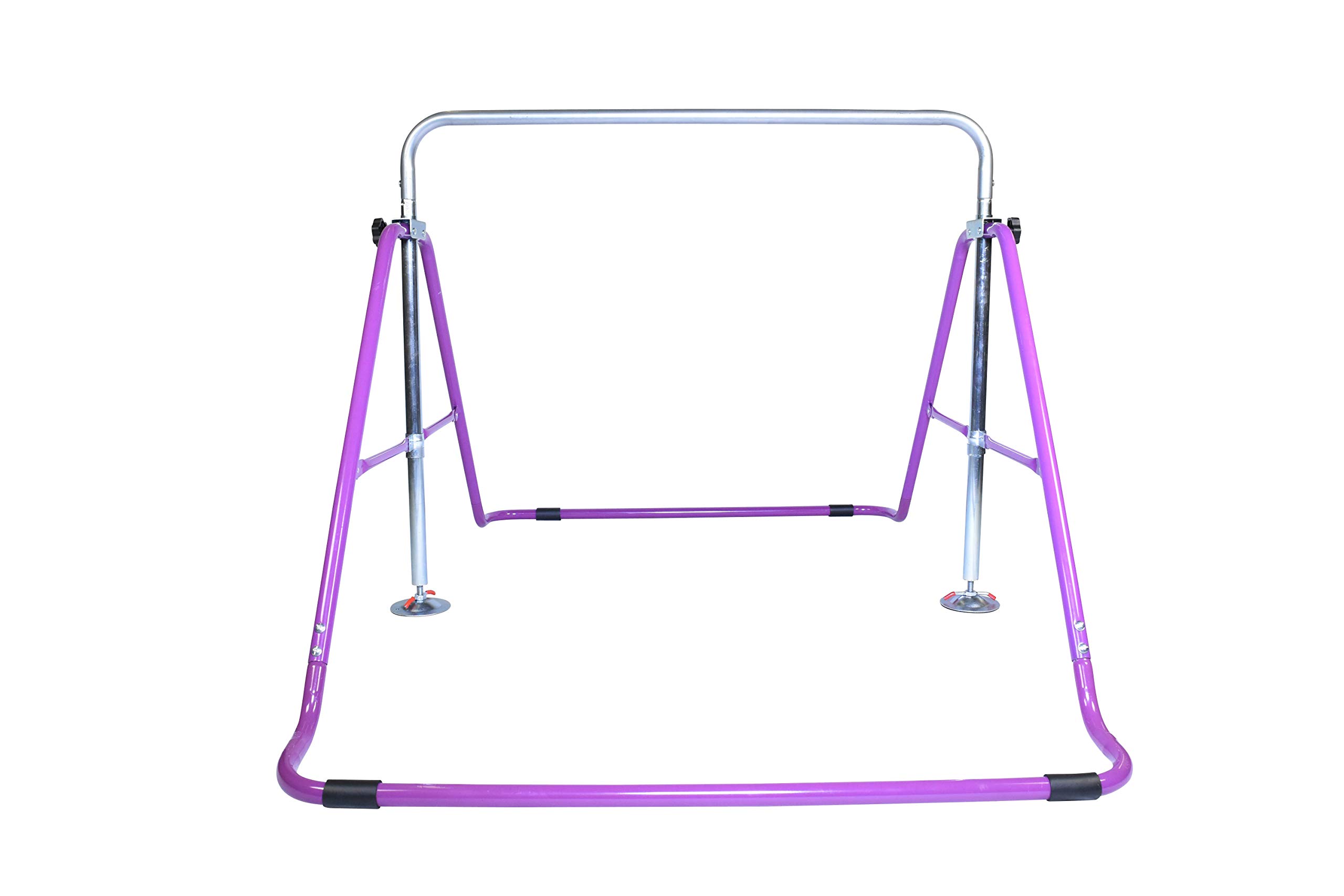 Athletic Bar Gymnastics Bar Horizontal Kip Bar + 2x6 Tri Fold Mat Junior Training Adjustable Expandable Height Jungle Gym Children Monkey Bars Climb Tower Playground Gymnasts + Stretch Band (Purple)