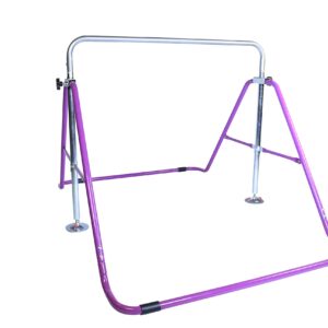 Athletic Bar Gymnastics Bar Horizontal Kip Bar + 2x6 Tri Fold Mat Junior Training Adjustable Expandable Height Jungle Gym Children Monkey Bars Climb Tower Playground Gymnasts + Stretch Band (Purple)