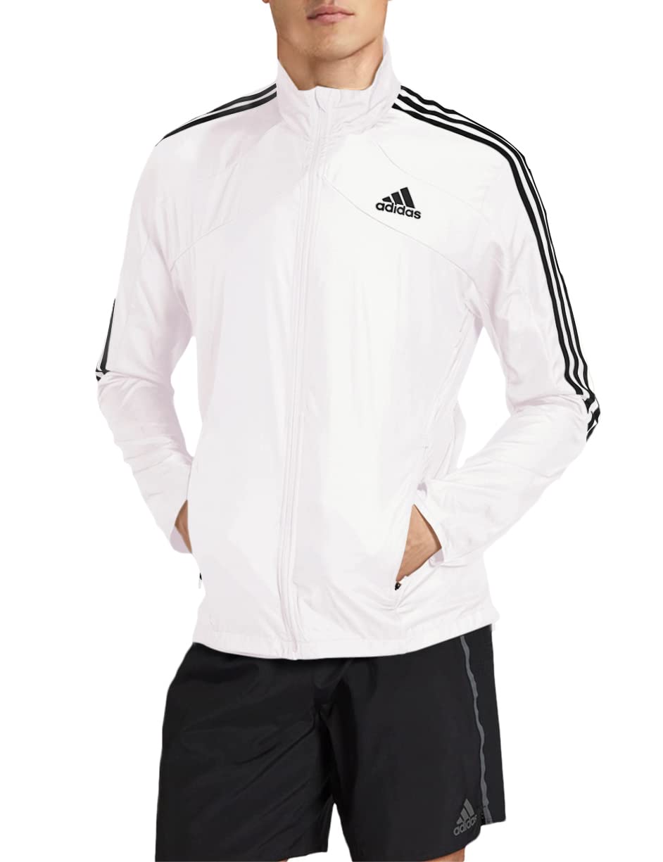 adidas Men's Marathon Jacket 3-Stripes, White/Black, Medium