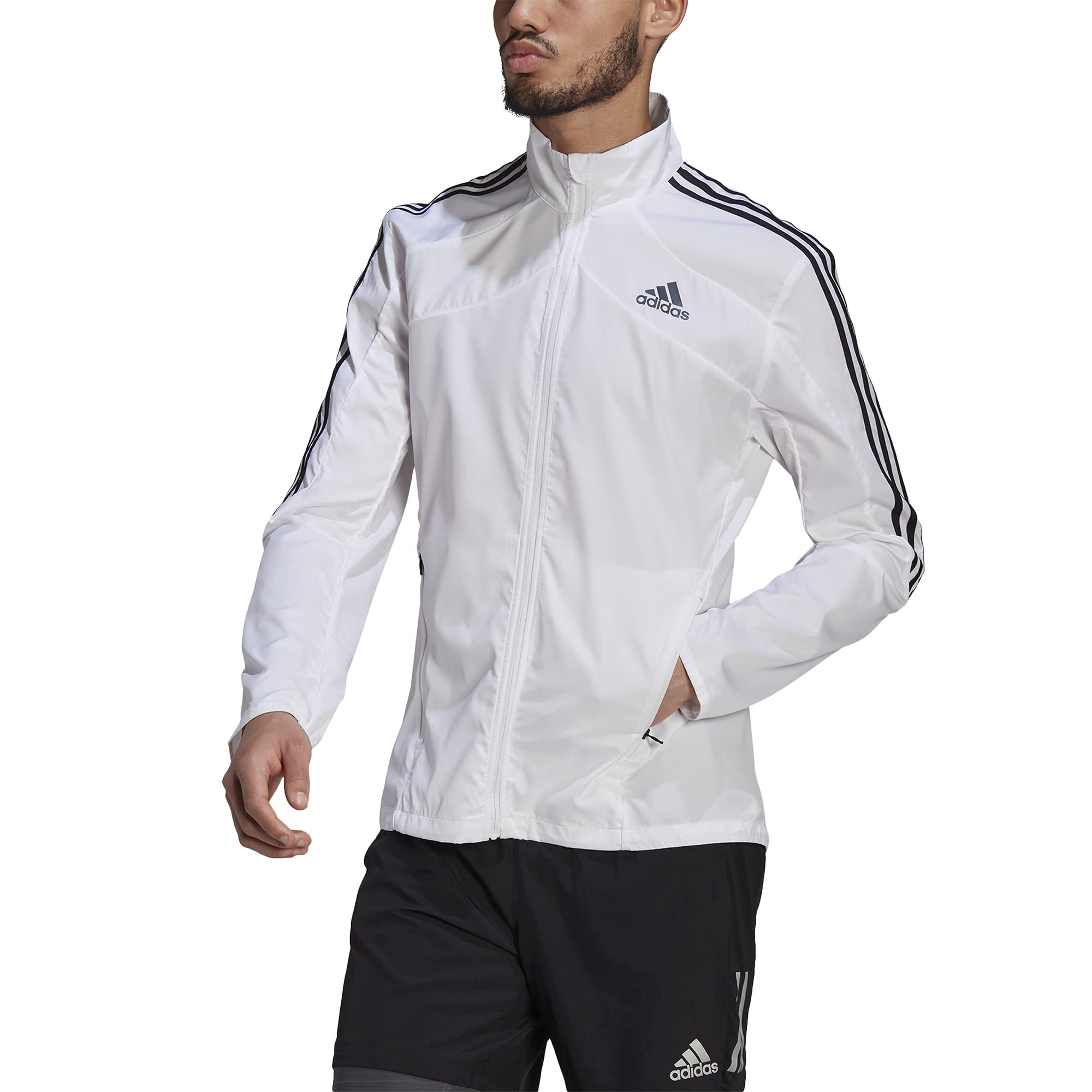 adidas Men's Marathon Jacket 3-Stripes, White/Black, Medium