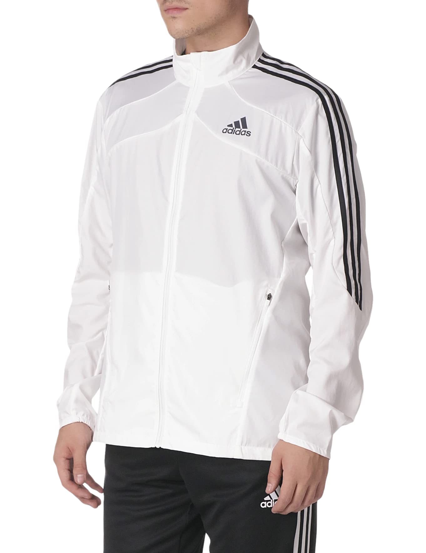 adidas Men's Marathon Jacket 3-Stripes, White/Black, Medium