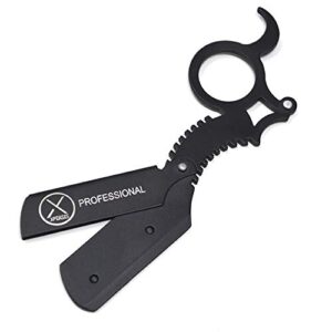 XPERSIS Professional Finger Insert Handle Barber Straight Edge Shaving Razor Black (Dragon)