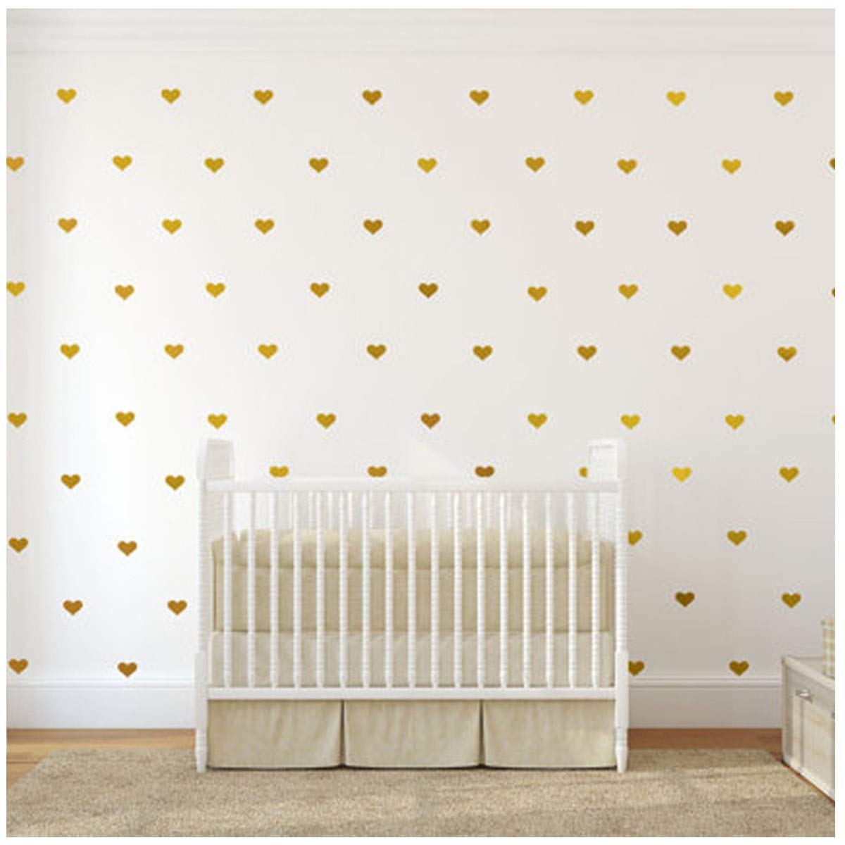 Melissalove 168pcs DIY Mini Heart Wall Stickers for Kids Room Baby Wall Decals Nursery Girls Boys Bedroom Wall Art Decor Mural A307 (Gold)