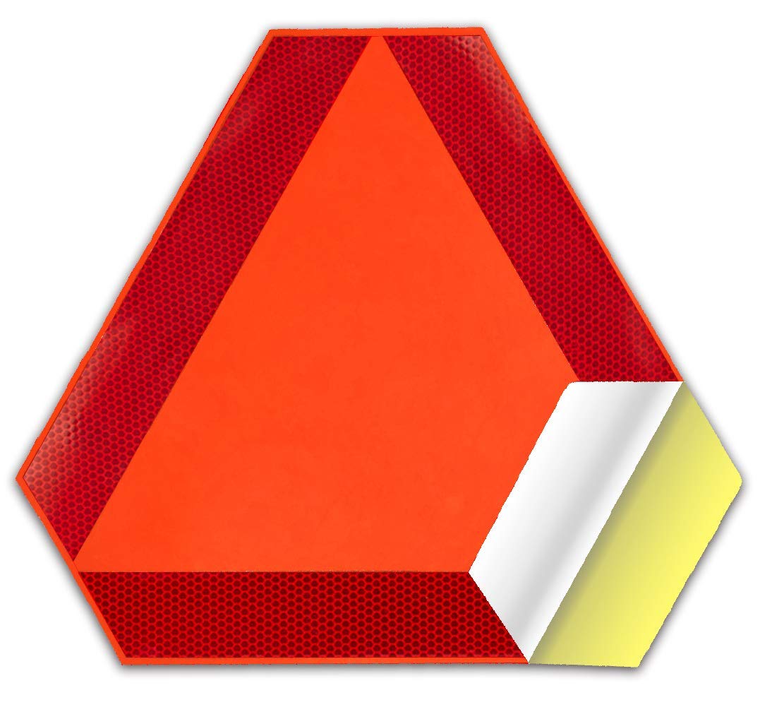 Sticky Slow Moving Vehicle Triangle Sign,Golf Cart Orange Triangle Signs,14"x16"Diamond Grade Reflective for Golf Cart