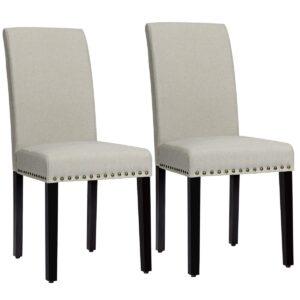 giantex upholstered dining chairs set of 2, fabric side chairs with wood legs, soft padded seat, nailhead trim, armless parsons dining chair, ideal for dining room, kitchen, living room, light sage