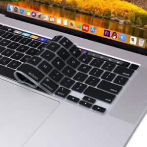 MOSISO Keyboard Cover Compatible with MacBook Pro 13 inch M2 2023, 2022, 2021 2020 M1 A2338 A2289 A2251&Compatible with MacBook Pro 16 2020 2019 A2141 Touch ID,Protective Silicone Skin, Black