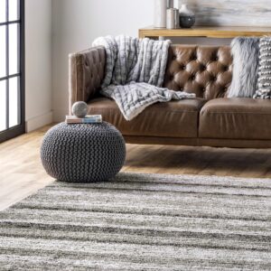 nuLOOM Drey Striped Shag Area Rug - 6 Round Shag Area Rug Casual Gray Multi/Brown Rugs for Living Room Bedroom Dining Room Nursery