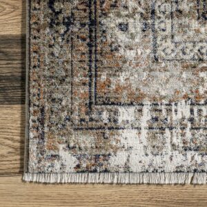 nuLOOM Charvi Distressed Medallion Fringe Area Rug - 7x10 Area Rug Vintage Beige/Ivory Rugs for Living Room Bedroom Dining Room Kitchen