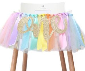 pastel rainbow high chair banner for 1st birthday - party supplies for highchair tutu skirt, first birthday with one pennant,rainbow birthday decorations for girls (rainbow banner)