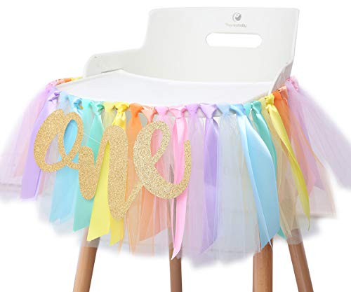 Pastel Rainbow High Chair Banner for 1st Birthday - Party Supplies for Highchair Tutu Skirt, First Birthday with One Pennant,Rainbow Birthday Decorations for Girls (Rainbow Banner)