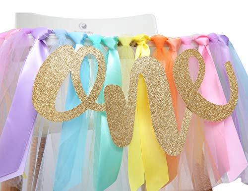 Pastel Rainbow High Chair Banner for 1st Birthday - Party Supplies for Highchair Tutu Skirt, First Birthday with One Pennant,Rainbow Birthday Decorations for Girls (Rainbow Banner)