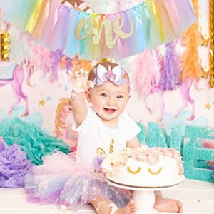 Pastel Rainbow High Chair Banner for 1st Birthday - Party Supplies for Highchair Tutu Skirt, First Birthday with One Pennant,Rainbow Birthday Decorations for Girls (Rainbow Banner)