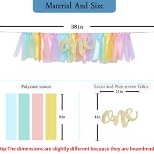 Pastel Rainbow High Chair Banner for 1st Birthday - Party Supplies for Highchair Tutu Skirt, First Birthday with One Pennant,Rainbow Birthday Decorations for Girls (Rainbow Banner)