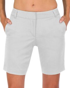 three sixty six womens bermuda golf shorts 8 ½ inch inseam - quick dry active shorts with pockets, athletic and breathable silver grey