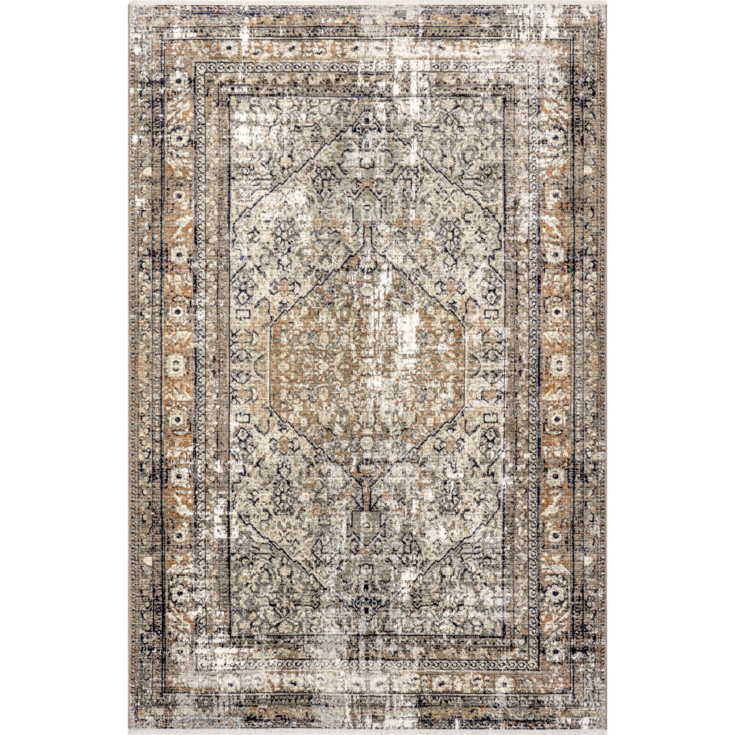 nuLOOM Charvi Medallion 4x6 Area Rug for Living Room Bedroom Dining Room Kitchen, Beige/Ivory