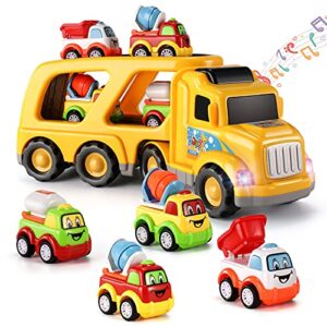 temi construction truck toys for 3 4 5 6 year old boys, 5-in-1 friction power toy for kids 3-5, carrier truck cars for toddlers 3+, kids toys set for age 3-9, christmas for 3+