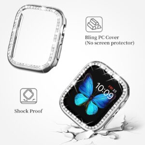 SUPOIX Compatible with Apple Watch Band 38mm + Case, Women Jewelry Bling Diamond Metal Strap & 2 Pack Protective Cover Cases for iWatch Series 3/2/1(Silver/38mm)