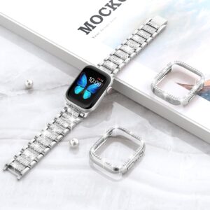 SUPOIX Compatible with Apple Watch Band 38mm + Case, Women Jewelry Bling Diamond Metal Strap & 2 Pack Protective Cover Cases for iWatch Series 3/2/1(Silver/38mm)