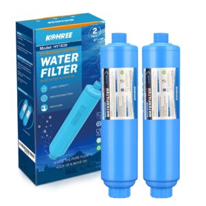 kohree rv water filter, nsf certified, inline water filter reduces chlorine, bad taste, odor, rv accessories ideal for campers, marine, garden hose, boats, trailer motorhome, 2 pack