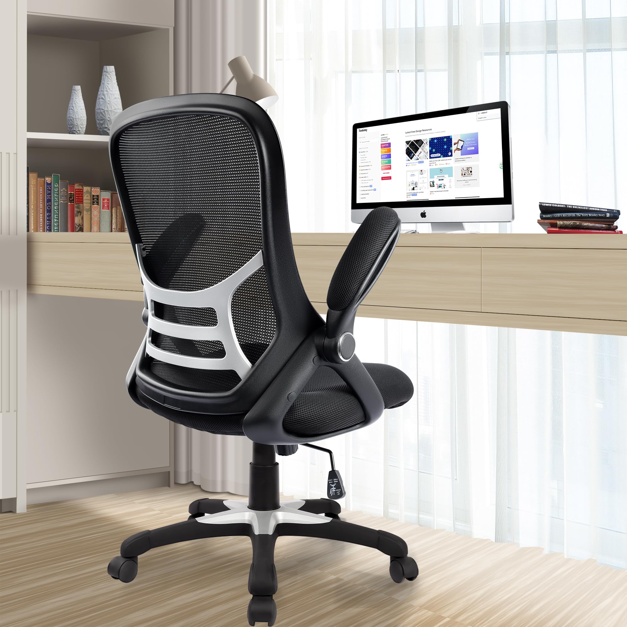 Office Chair Ergonomic Mesh Swivel Computer Task Desk Chair Comfortable, Flip-up Arms, Adjustable Height, Black