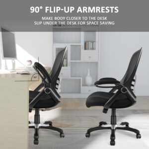 Office Chair Ergonomic Mesh Swivel Computer Task Desk Chair Comfortable, Flip-up Arms, Adjustable Height, Black