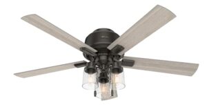 hunter hartland low profile indoor ceiling fan with led lights and pull chain, 52", noble bronze