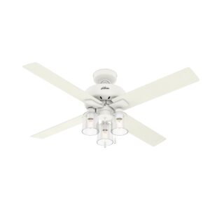 hunter pelston indoor ceiling fan with led light and pull chain, 52", matte white