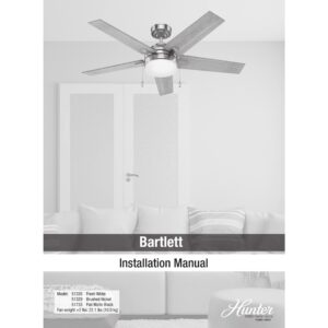 Hunter Bartlett Indoor Ceiling Fan with LED Light and Pull Chain Control, 52", Fresh White