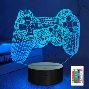 lampeez 3d gamepad lamp game console night light 3d illusion lamp for kids, 16 colors changing with remote, gaming room gamer gift, kids bedroom decor as xmas holiday birthday gifts for boys girls