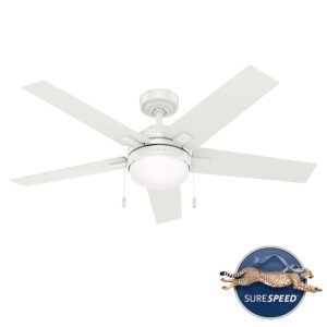 Hunter Bartlett Indoor Ceiling Fan with LED Light and Pull Chain Control, 52", Fresh White