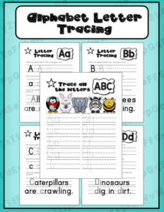 pre-school and kindergarten simple letter and number tracing writing worksheets - animal theme