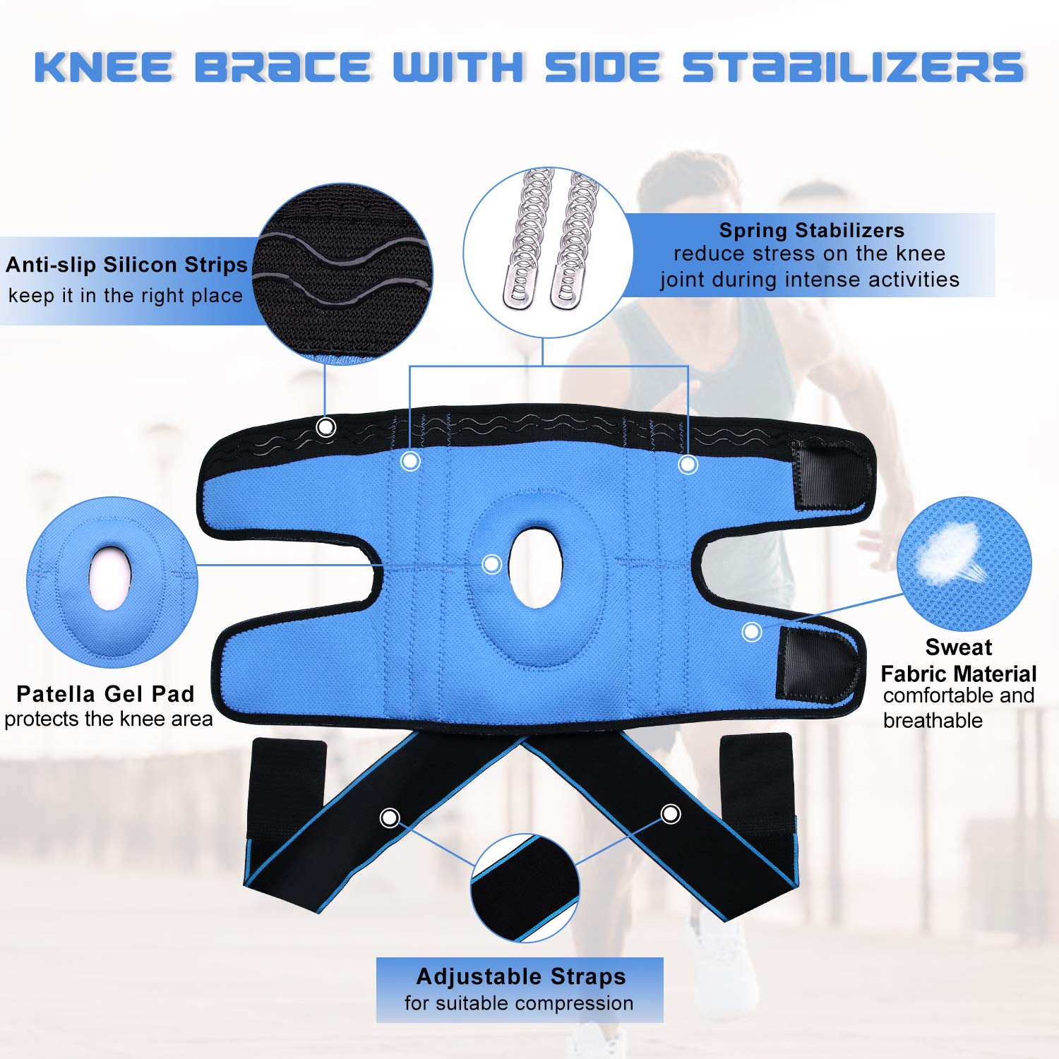 Knee Brace with Side Stabilizers-Patella Knee Brace for Meniscus Tear, Arthritis, Knee Pain-Neoprene Knee Support Wrap for Sports, Weightlifting, Workout, Fitness, Running-Men or Women-Medium