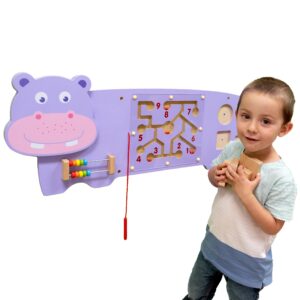 spark & wow hippo activity wall panel - ages 18m+ - montessori sensory wall toy - 3 activities - busy board - toddler room décor