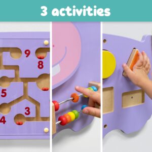 SPARK & WOW Hippo Activity Wall Panel - Ages 18m+ - Montessori Sensory Wall Toy - 3 Activities - Busy Board - Toddler Room Décor