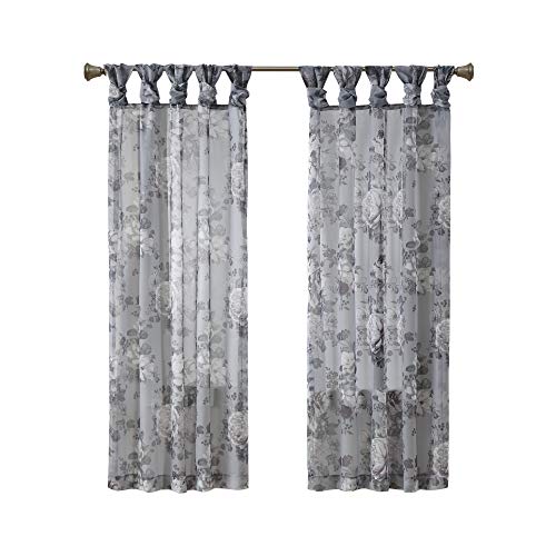 Madison Park Simone Floral Design Sheer Single Window Curtain Voile Privacy Drape for Bedroom, Livingroom, 50" x 84", Grey (MP40-6614)