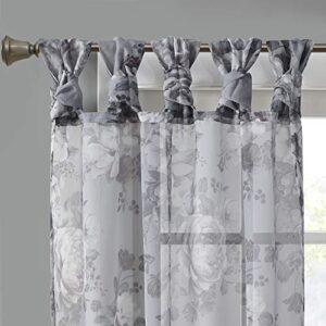 Madison Park Simone Floral Design Sheer Single Window Curtain Voile Privacy Drape for Bedroom, Livingroom, 50" x 84", Grey (MP40-6614)