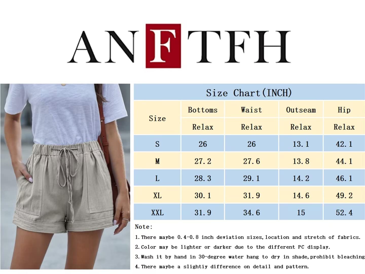 ANFTFH Women Casual Solid Color Shorts Loose Elastic Waist Pants Summer Vacation Black L