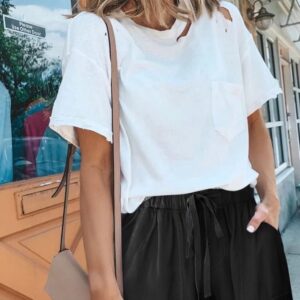 ANFTFH Women Casual Solid Color Shorts Loose Elastic Waist Pants Summer Vacation Black L