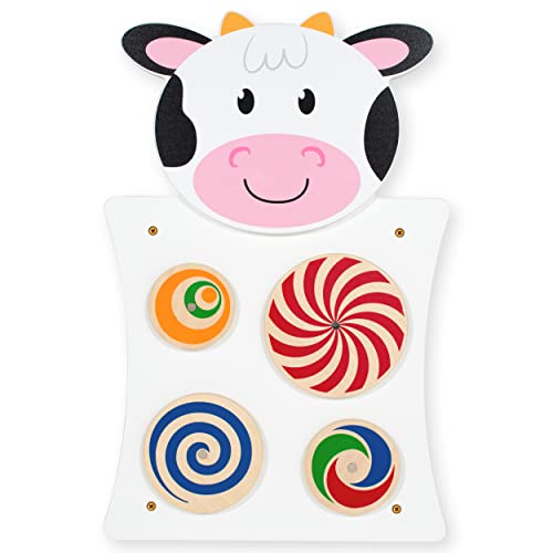 SPARK & WOW - 50677 Cow Activity Wall Panel - 18m+ - Toddler Activity Center - Wall-Mounted Toy - Busy Board Decor for Bedrooms, Daycares and Play Areas