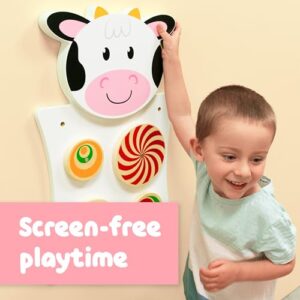 SPARK & WOW - 50677 Cow Activity Wall Panel - 18m+ - Toddler Activity Center - Wall-Mounted Toy - Busy Board Decor for Bedrooms, Daycares and Play Areas