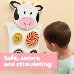 SPARK & WOW - 50677 Cow Activity Wall Panel - 18m+ - Toddler Activity Center - Wall-Mounted Toy - Busy Board Decor for Bedrooms, Daycares and Play Areas