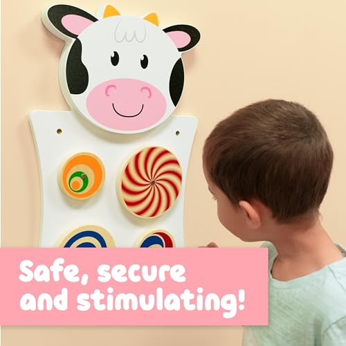 SPARK & WOW - 50677 Cow Activity Wall Panel - 18m+ - Toddler Activity Center - Wall-Mounted Toy - Busy Board Decor for Bedrooms, Daycares and Play Areas