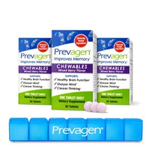prevagen improves memory - regular strength 10mg, 30 chewables |mixed berry-3 pack| with apoaequorin & vitamin d & prevagen 7-day pill minder | brain supplement for better brain health