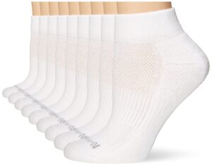 no nonsense womens soft & breathable cushioned quarter top running socks, white - 9 pair pack, 4 10 us