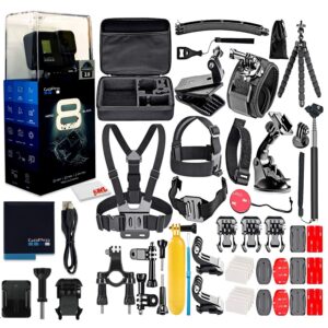 gopro hero8 black digital action camera - waterproof, touch screen, 4k uhd video, 12mp photos, live streaming, stabilization - with 50 piece accessory kit - all you need bundle (renewed)