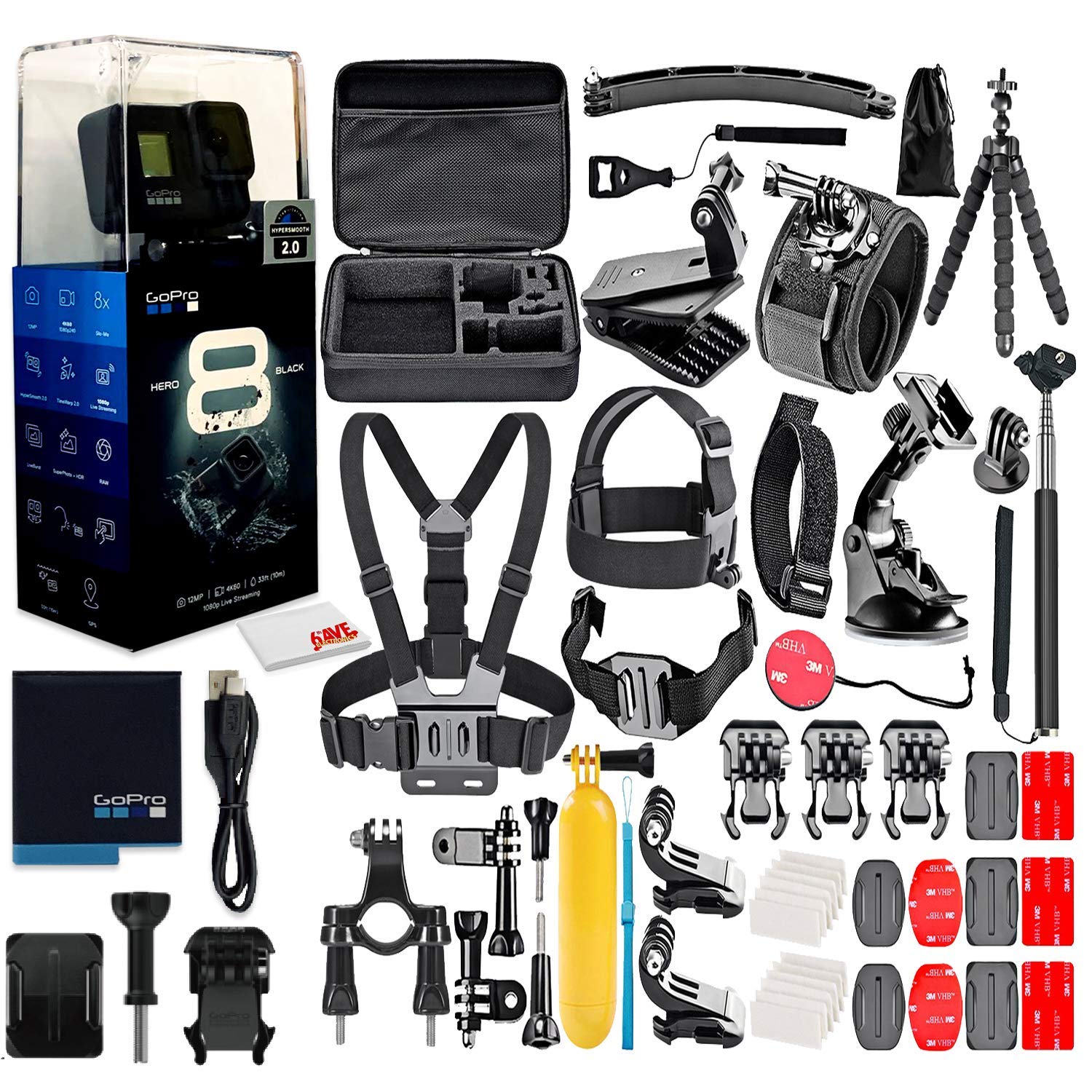 GoPro HERO8 Black Digital Action Camera - Waterproof, Touch Screen, 4K UHD Video, 12MP Photos, Live Streaming, Stabilization - with 50 Piece Accessory Kit - All You Need Bundle (Renewed)